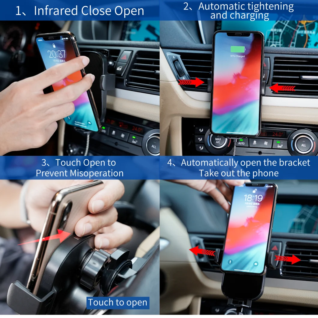 Amazon Hot Selling Car Holder Wireless Charging Charger 10W Fast Wireless Charger for iPhone Samsung Car Holder Wireless Charger