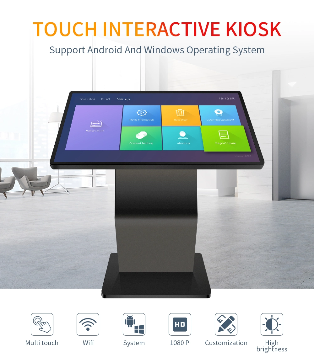 Professional Customization 43 Inch Advertising LCD Touch Screen Kiosk FHD WiFi Android Touch Screen Kiosk