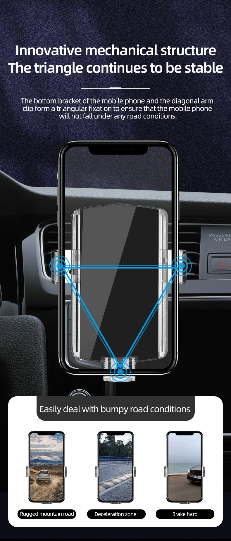 2020 Hot Selling 10W Fast Automatic Induction Wireless Car Charger Phone Holder Qi Wireless Charger with LED Cool Atmosphere Light