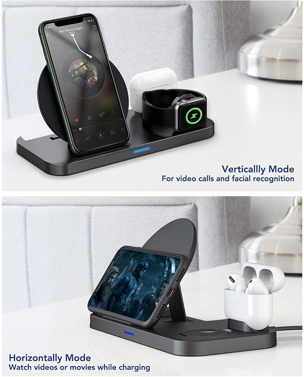 2020 Latest Wireless Charger, 3 in 1 Qi-Certified Wireless Charging Station for Airpods/Apple Watch Series 6/5/4/3/2/1, Fast Wireless Charging Stand.