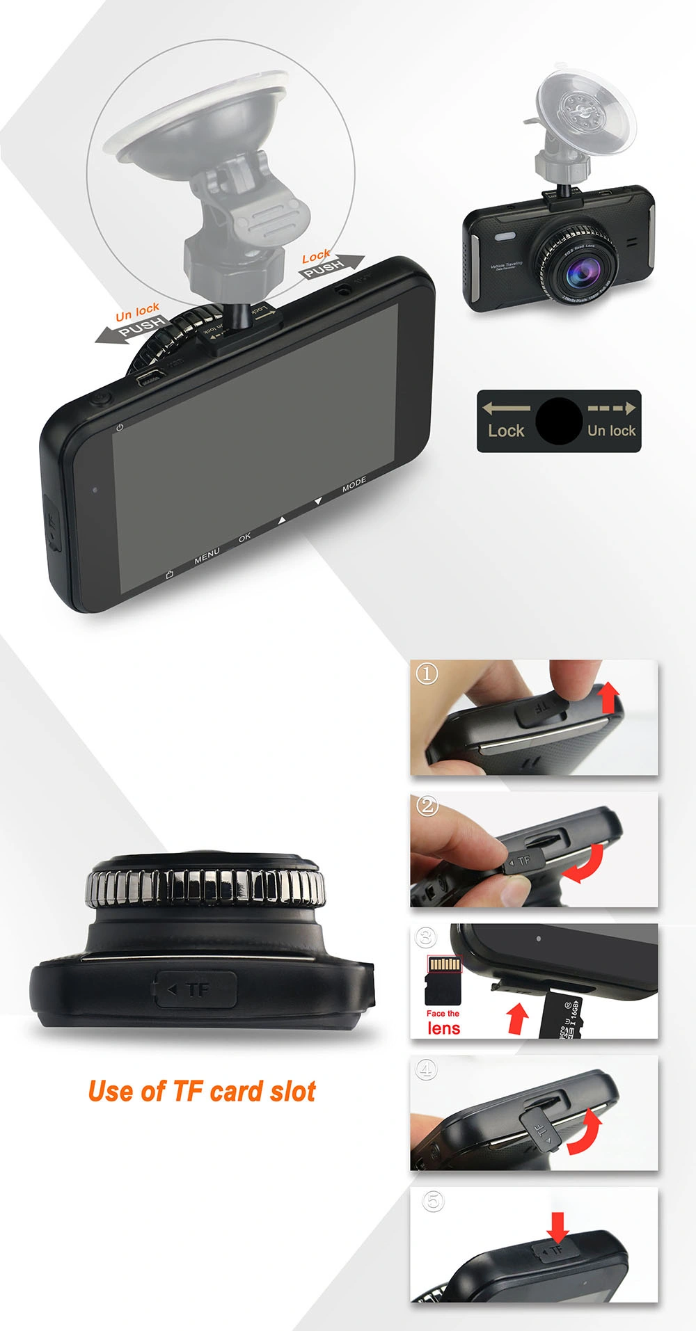 4.0 Inch Car Camcorder HD 1296p Dash Cam with Dual Camera Car DVR