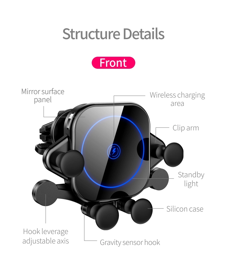 360-Degree Rotatable Phone Holder Fast Charging Qi Car Wireless Charger