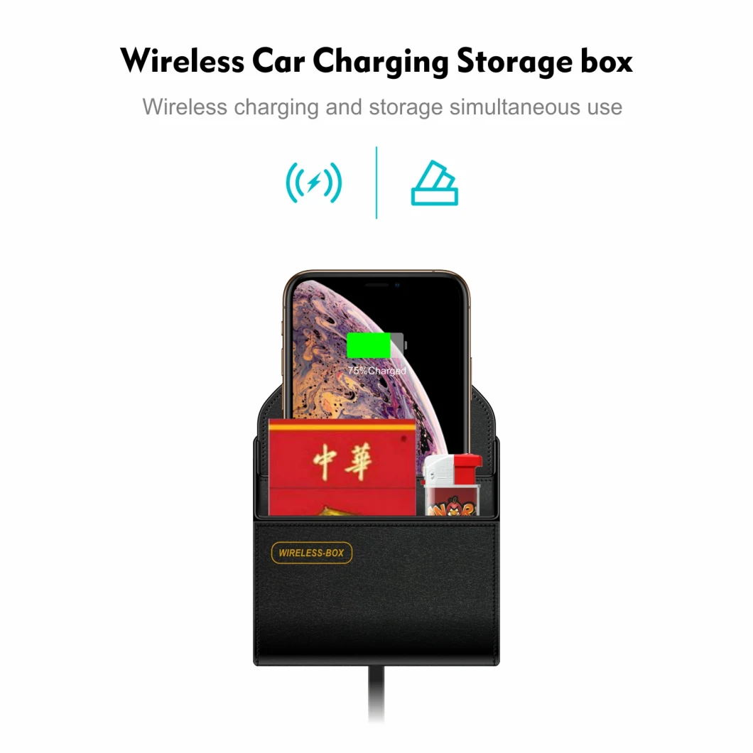 Qi Car Holder Wireless Charger Storage Box Power Bank for Mobile Phone