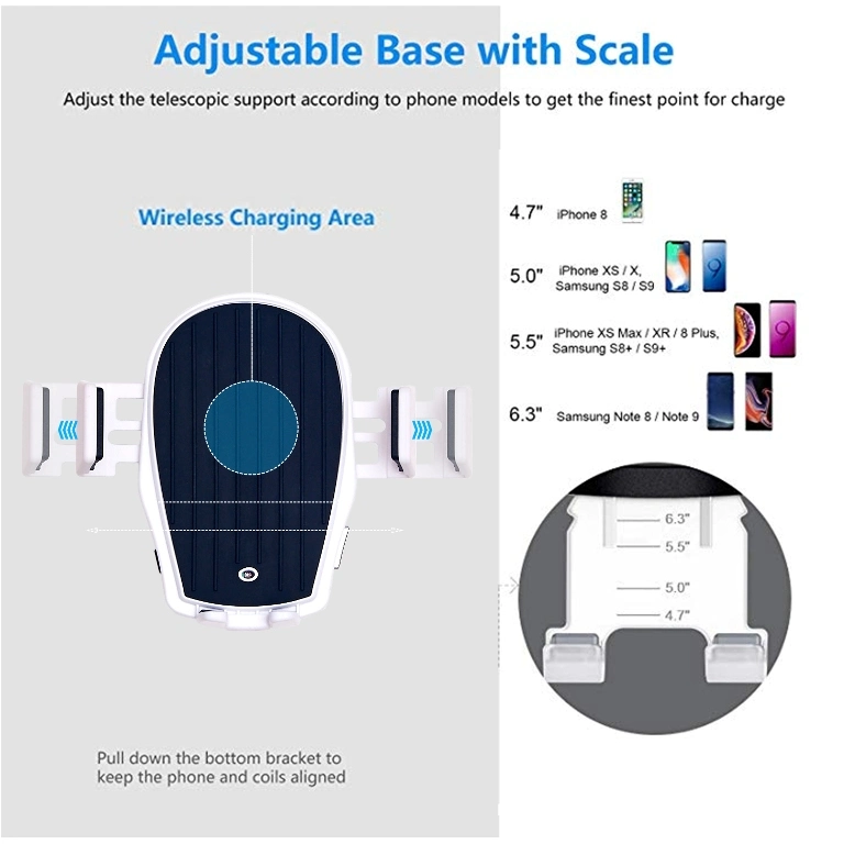 10W 7.5W 5W Hot Selling Qi Wireless Charger Phone Holder, Fast Wireless Car Charging Mount, Car Bracket