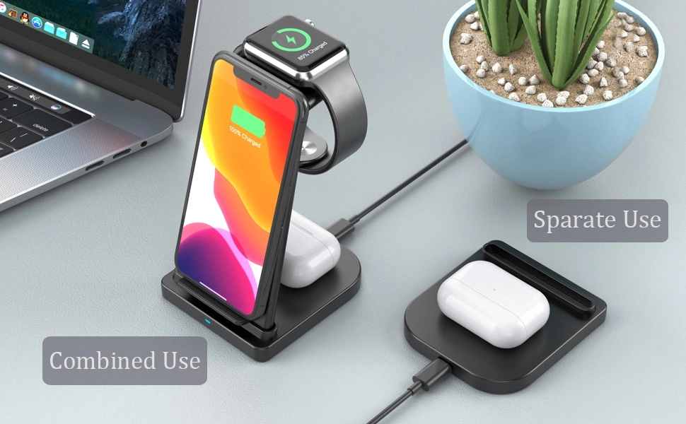 Wireless Charger 3 in 1 Wireless Charging Dock Compatible for Airpod Charging Station Qi Fast Wireless Charging Stand