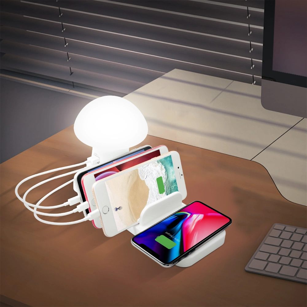 Mushroom Light Wireless Charging Multiple USB Charger Station for Smartphones/Tablets