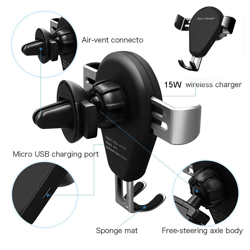 New Mount Air Vent Gravity Phone Holder QC 3.0 Wireless Car Charger