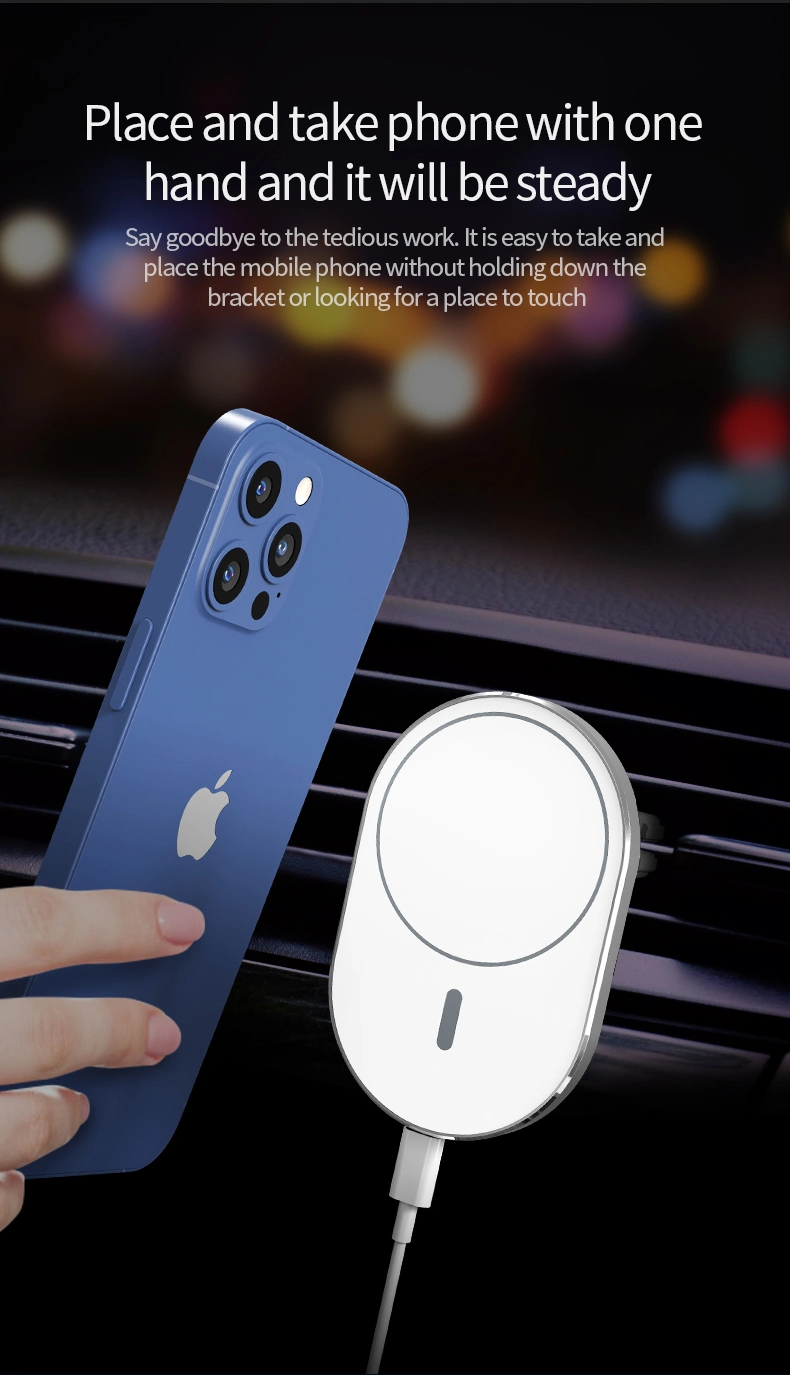 Free Sample Magnetic Wireless Car Charger for iPhone 12 Magsafe Car Mount Wireless Charger Support OEM Wireless Charger Sourcing