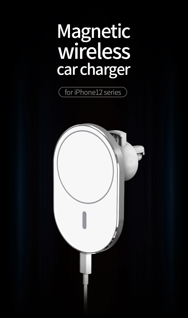 Free Sample Magnetic Wireless Car Charger for iPhone 12 Magsafe Car Mount Wireless Charger Support OEM Wireless Charger Sourcing