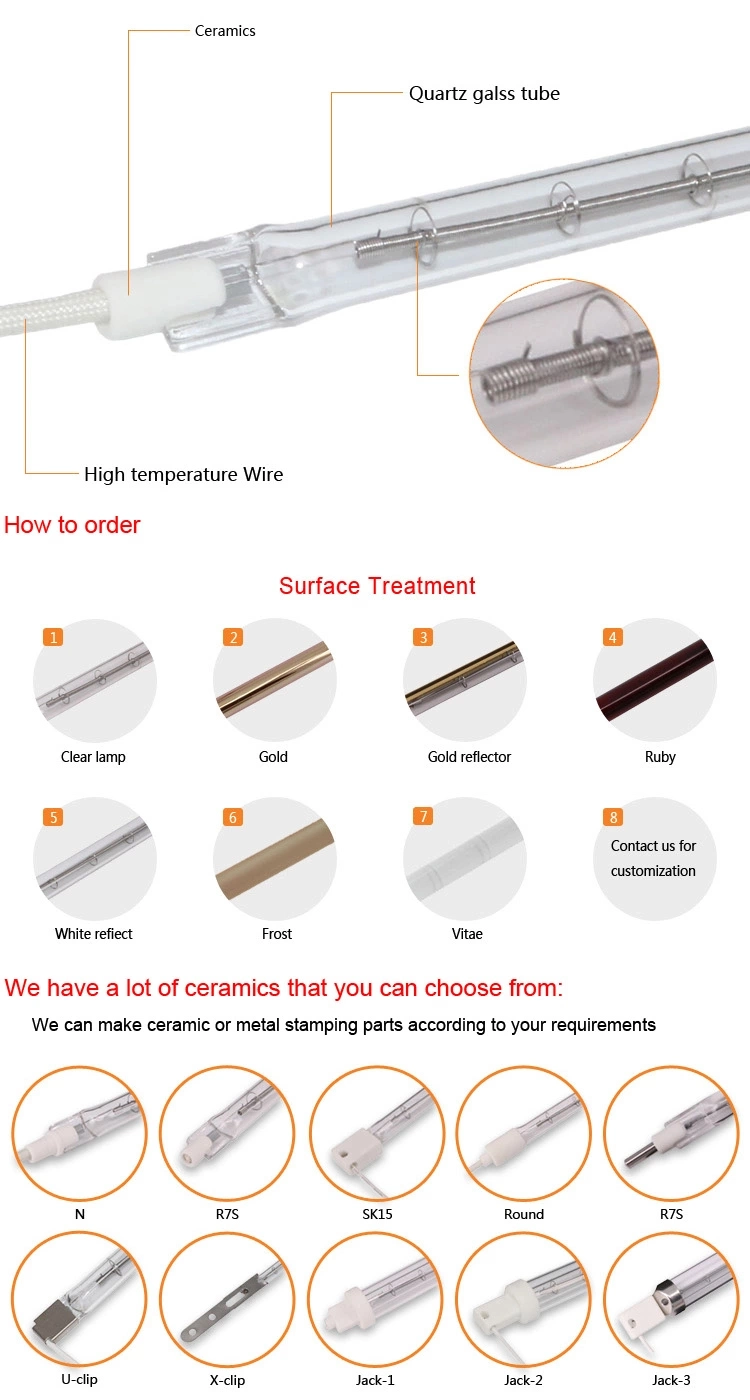 Quartz Glass Heating Tube IR Lamps Tube Ceramic Infrared Heater Elements