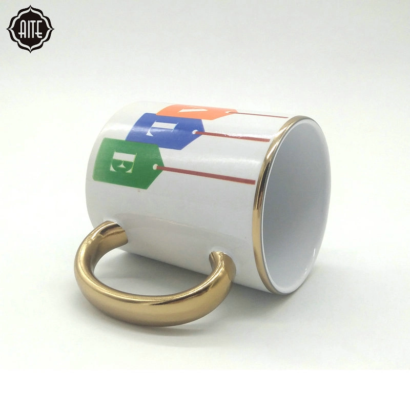 Wholesale Custom Design Sublimation Travel Ceramic Mug with Gold Rim