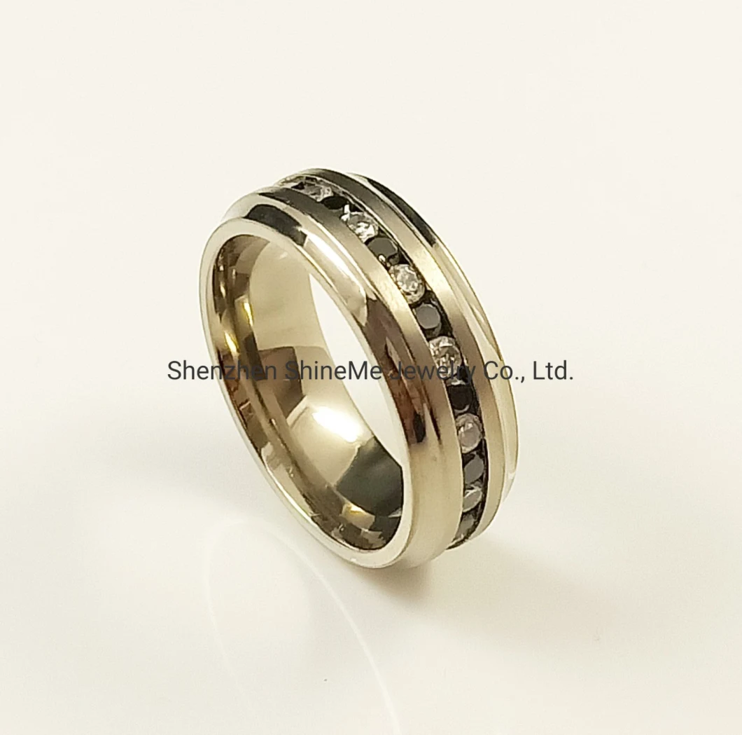 Titanium Jewellry Ring with Black and White CZ Stainless Steel Rings Titanium Band Accessories (TR1942)