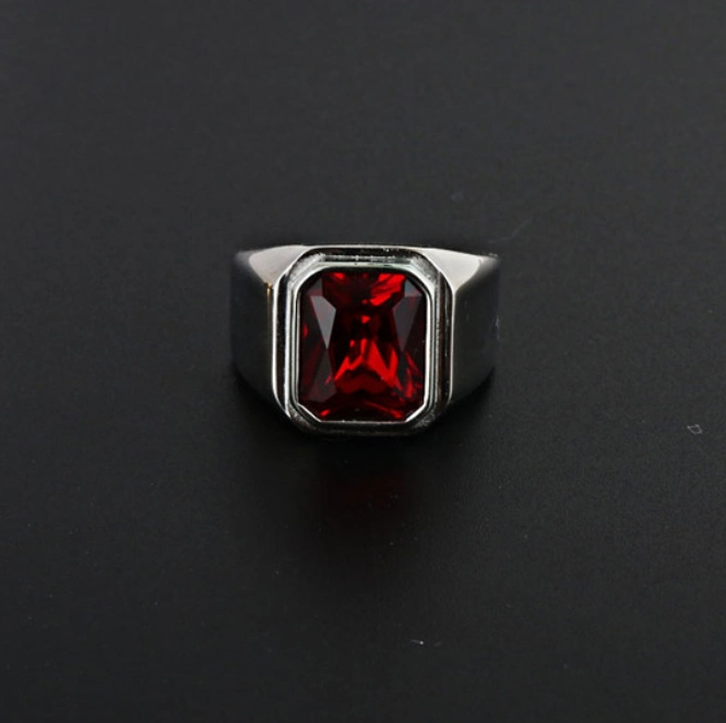 Jewelry Titanium Steel Square Gem Ring Punk Rock Stainless Steel Red Black Sapphire Ring Sgmr2895