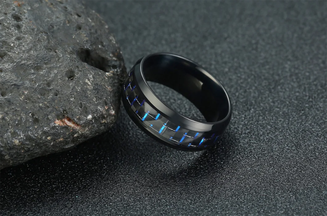 Jewelry Stainless Steel Carbon Fiber Ring Titanium Steel Black Plating Wedding Rings for Men SSR1228