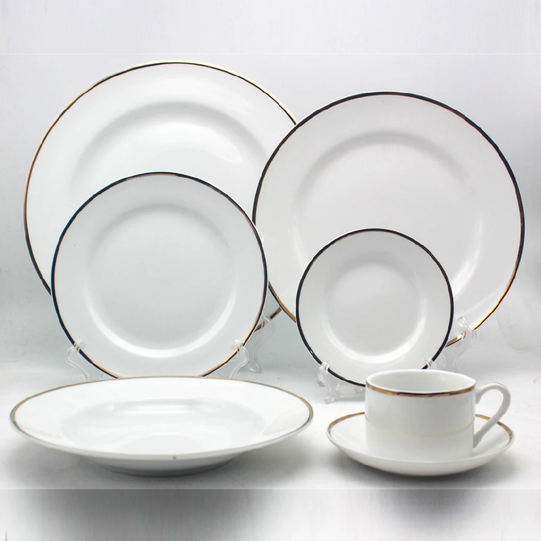 Gold Rim Vaisselle Ceramic Tableware Western Coffee Cup Fine Porcelain Dishes and Plate Set
