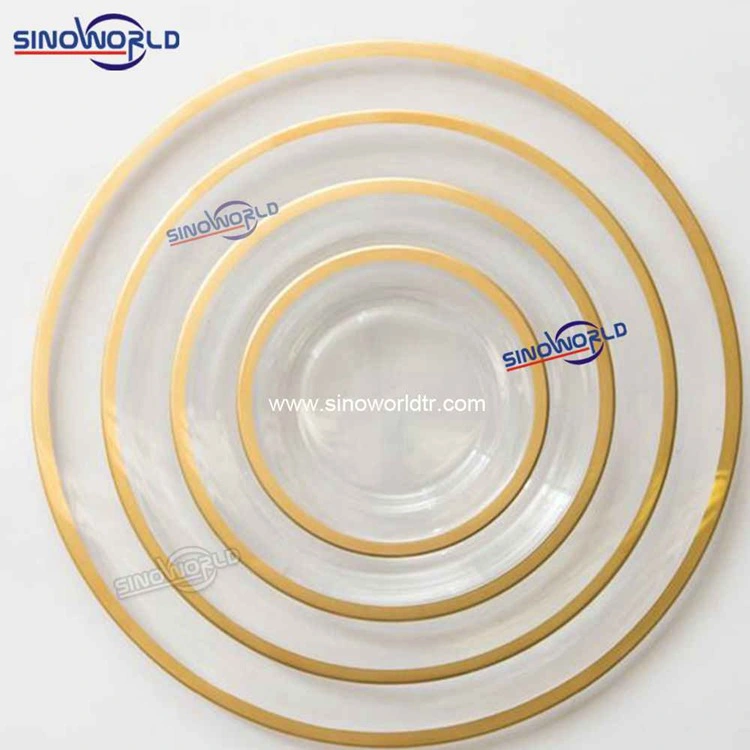 Elegant Round Serving Plate Rose Gold Rim Charger Glass Plate