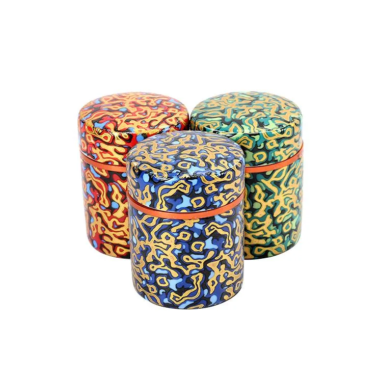 New Arrival 45mm Diameter 3layers Ceramic Manual Herb Grinders Wholesale China Style Paint Tobacco Grinder
