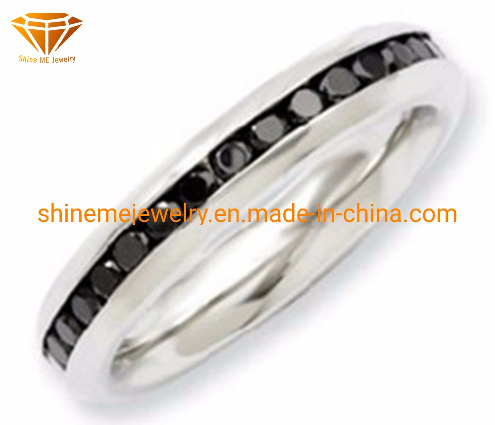 Body Jewelry 3mm Stainless Steel Full Circle Black Zircon Finger Ring Czr2536