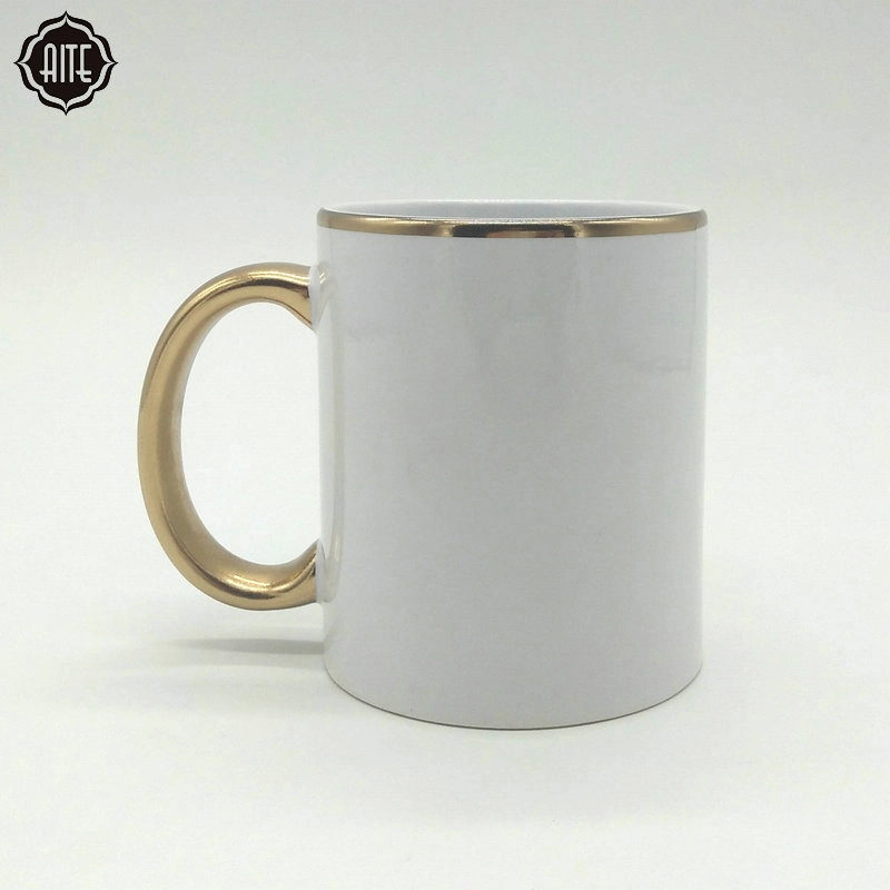 Wholesale Custom Design Sublimation Travel Ceramic Mug with Gold Rim