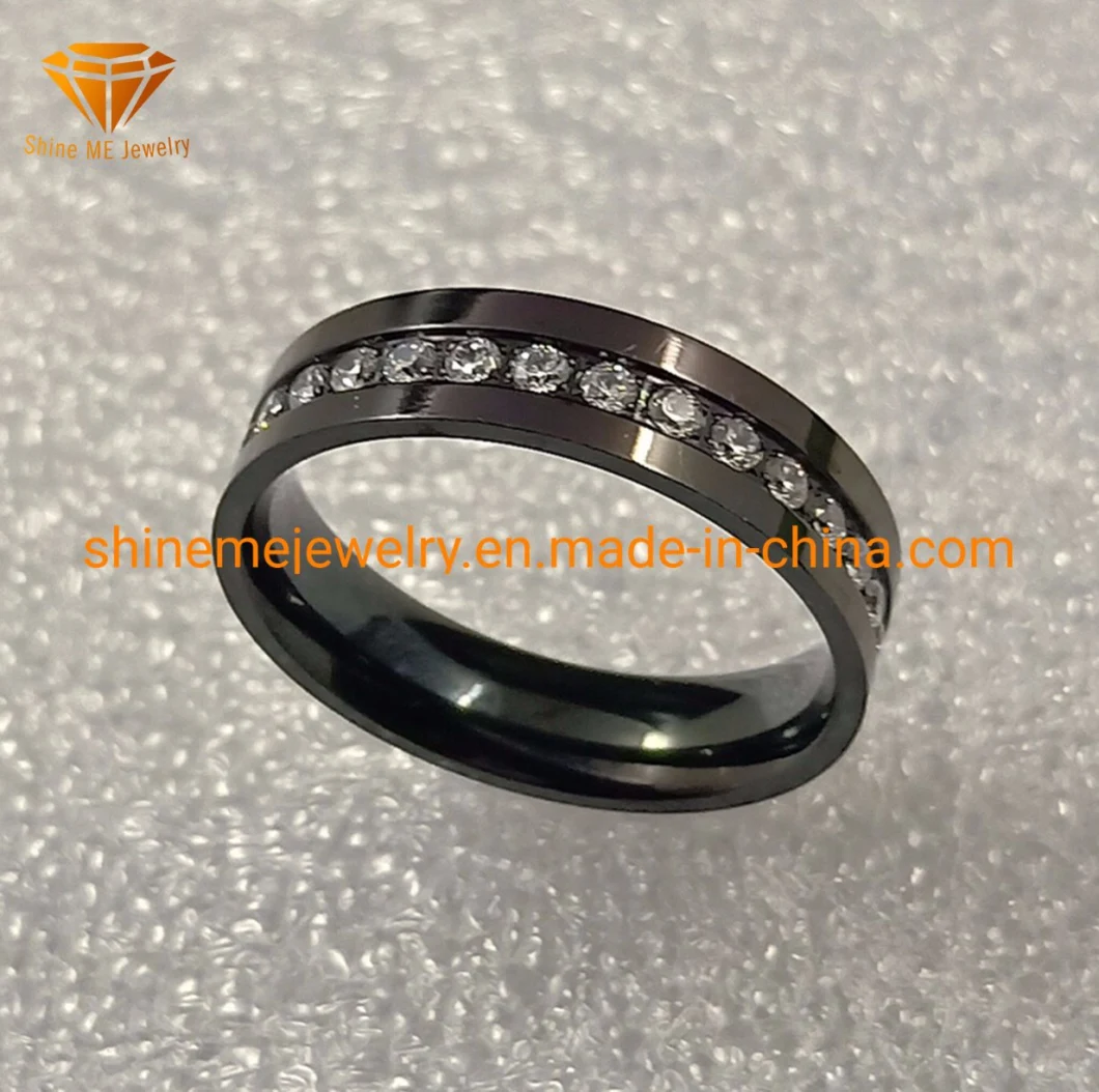 High Quality Fashion Jewellry Black Plating with Zircon Stainless Steel Finger Ring SSR1951