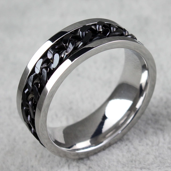 Geometric Hollow Personality Black Chain Ring Men's Stainless Steel Ring