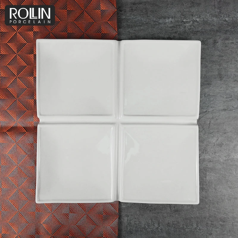 Elegant White Square Ceramic Plates Divide Plates for Restaurant
