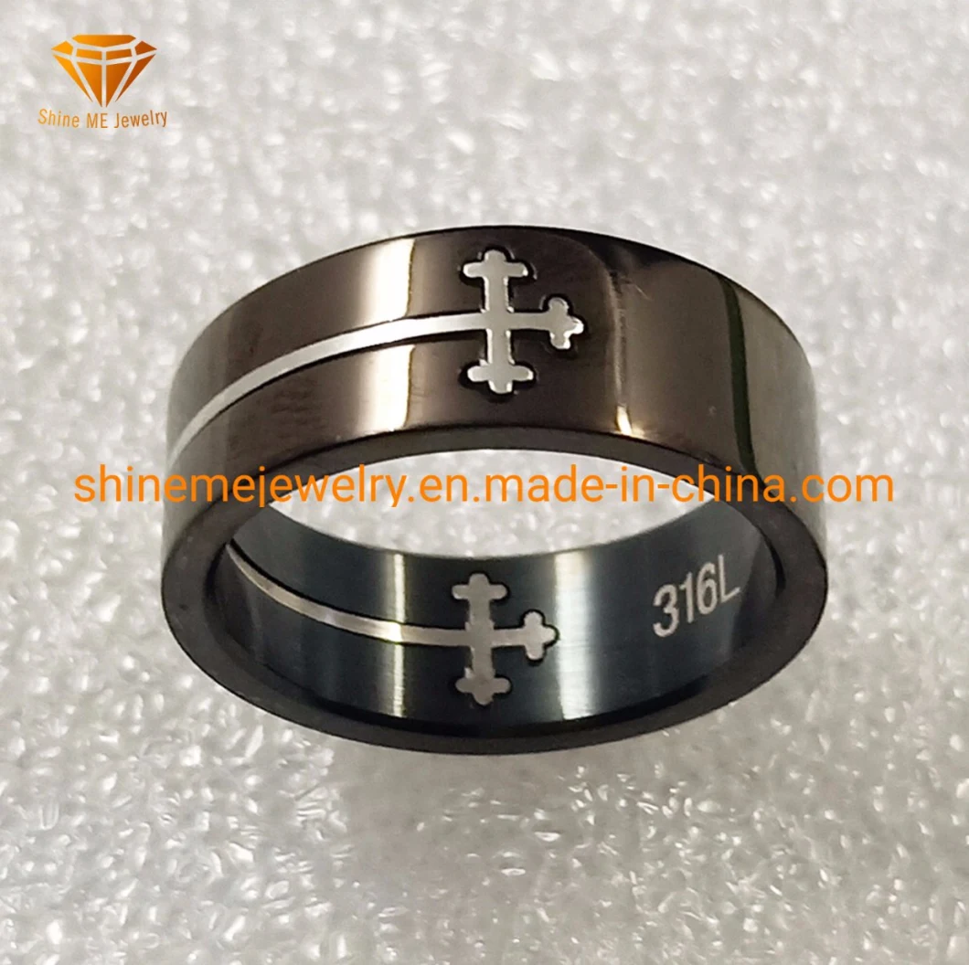 Factory Selling Jewelry Stainless Steel Ring Fashion Black Plating Cuting Stainless Steel Jewelry SSR1962