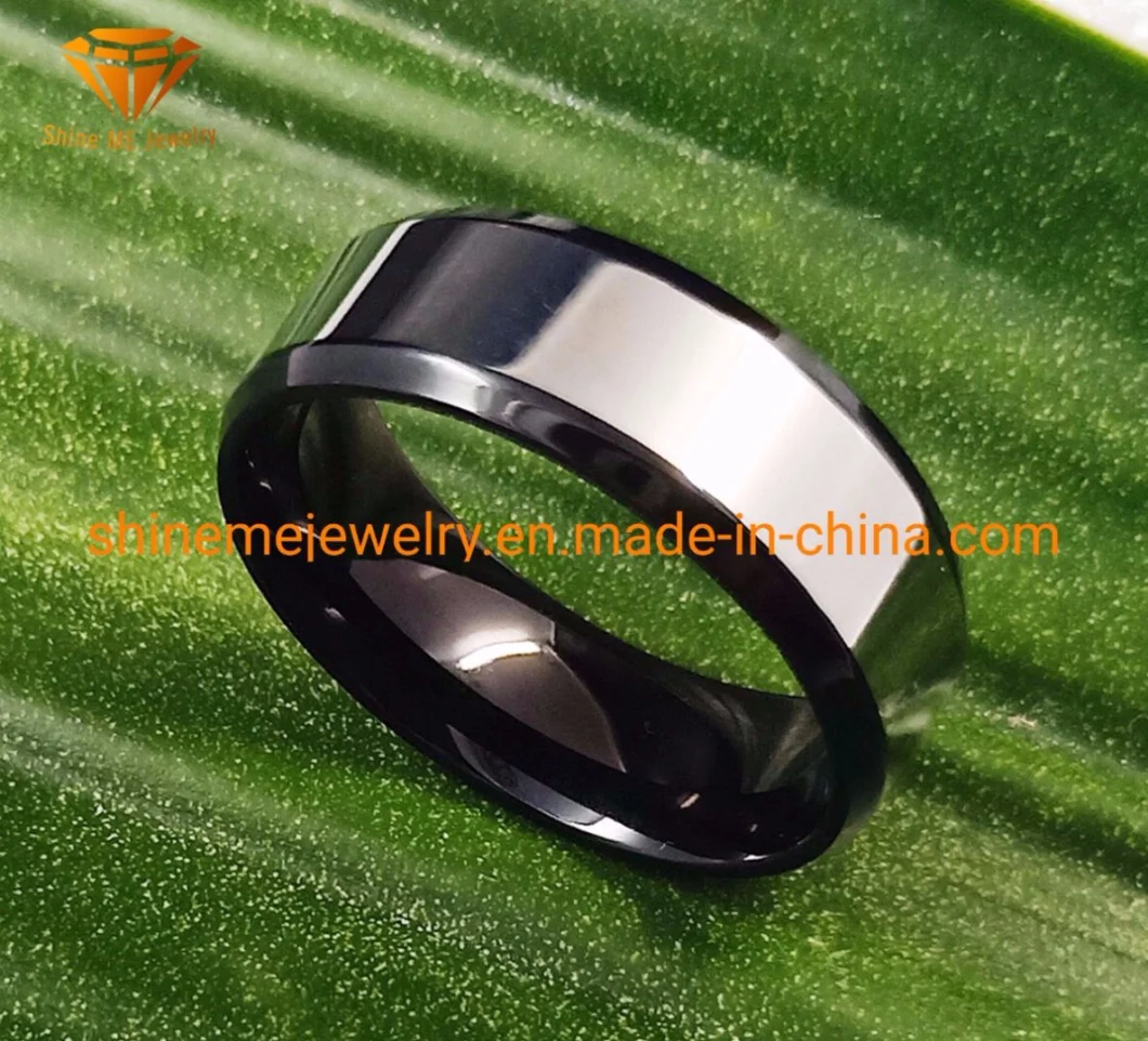 Fashion Polished Silver Surface and Black Bottom Stainless Steel Ring Body Jewelry SSR1968