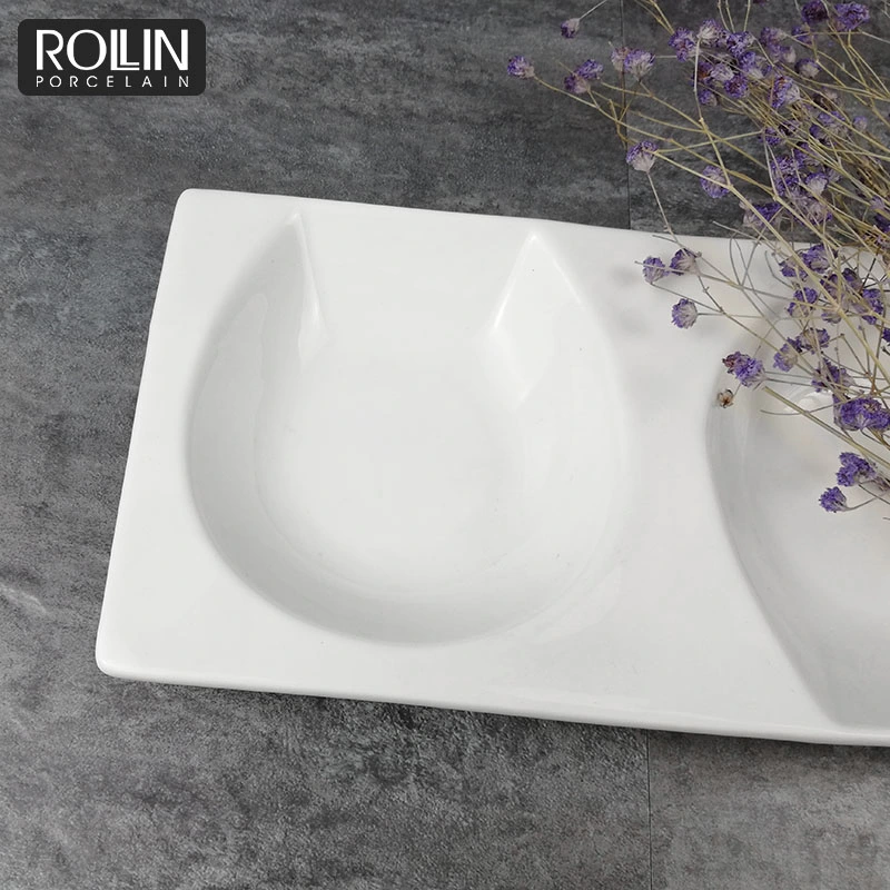 Wholesale White Ceramic Dinner Plate, Hotel Use Serving Plate Divide Plate