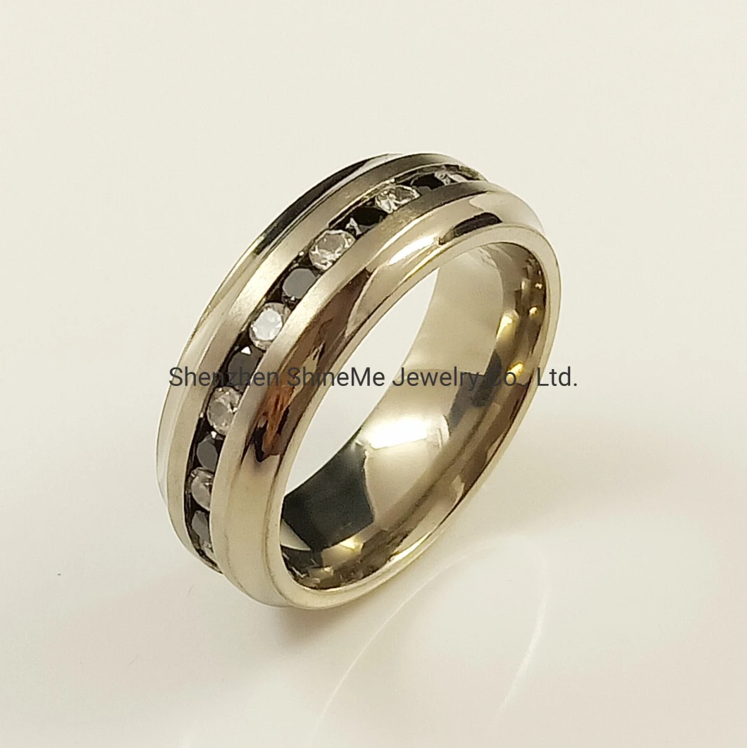 Titanium Jewellry Ring with Black and White CZ Stainless Steel Rings Titanium Band Accessories (TR1942)