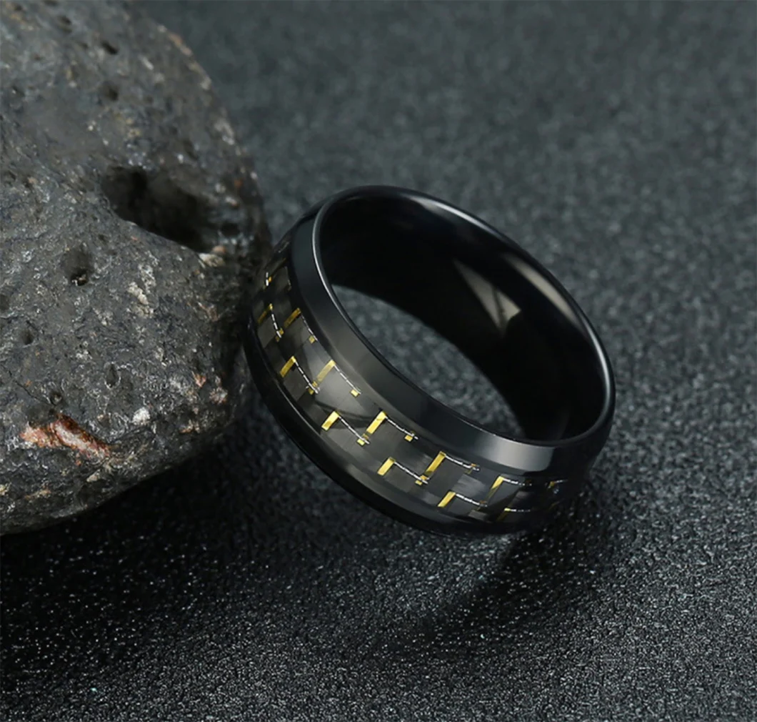 Jewelry Stainless Steel Carbon Fiber Ring Titanium Steel Black Plating Wedding Rings for Men SSR1228
