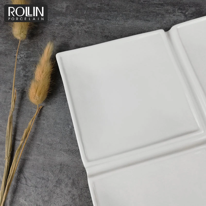 Elegant White Square Ceramic Plates Divide Plates for Restaurant
