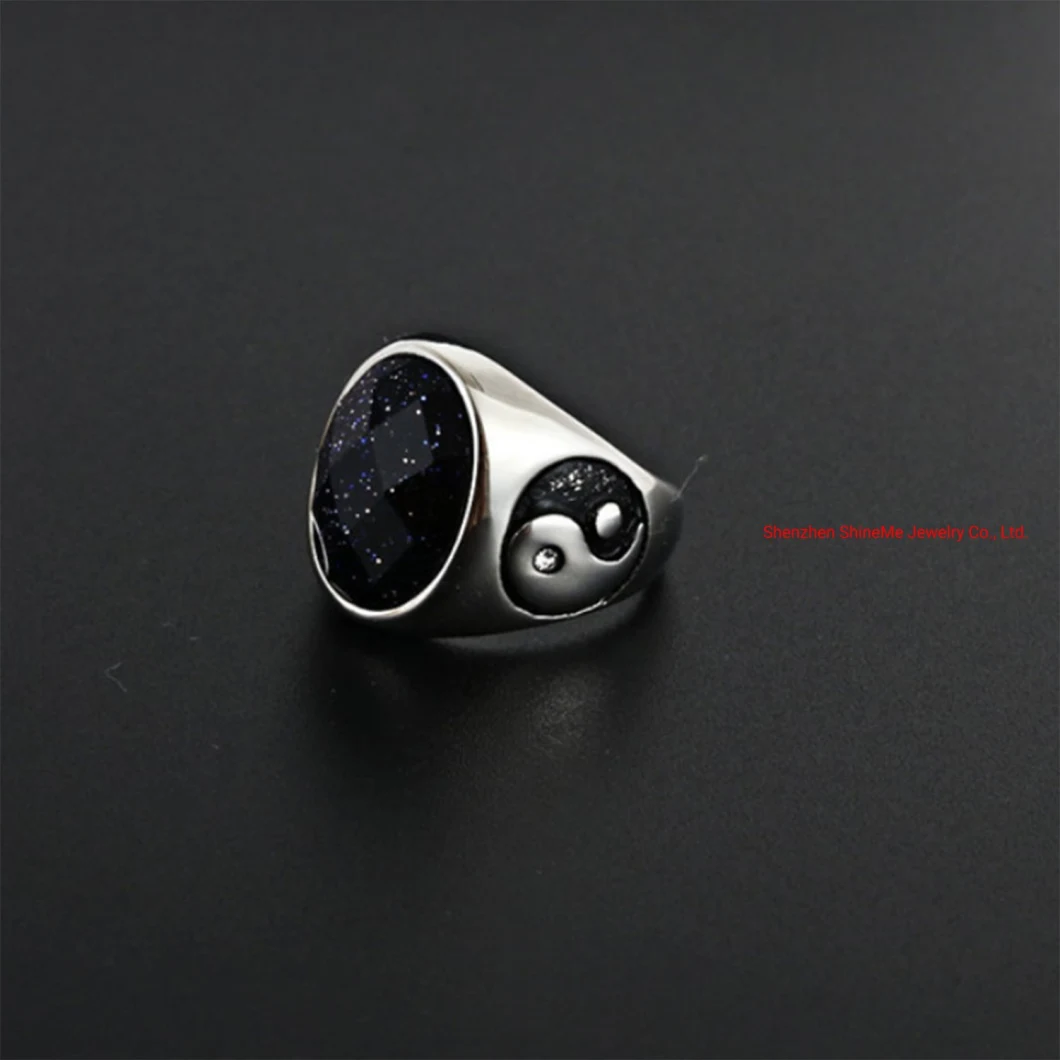 Tiger's Eye Ring Punk Rock Gossip Pattern Stainless Steel Jewelry Black Gemstone Ring Sgmr2935