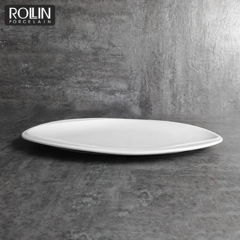 White Ceramic Dinner Plate Elegant Porcelain Oval Serving Plate