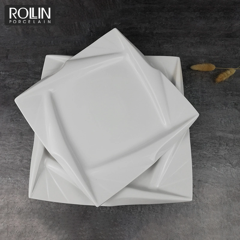 Square Shape Ceramic Dinner Plates for 4-5 Star Hotel