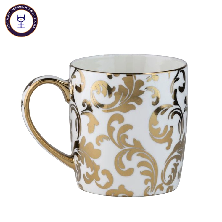 Ceramic Gold and Gilding Printing Rim Coffee Mug with Gold Handle