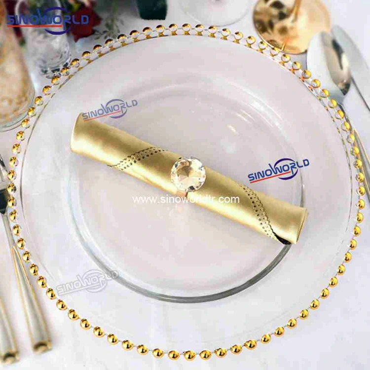 Elegant Round Serving Plate Rose Gold Rim Charger Glass Plate