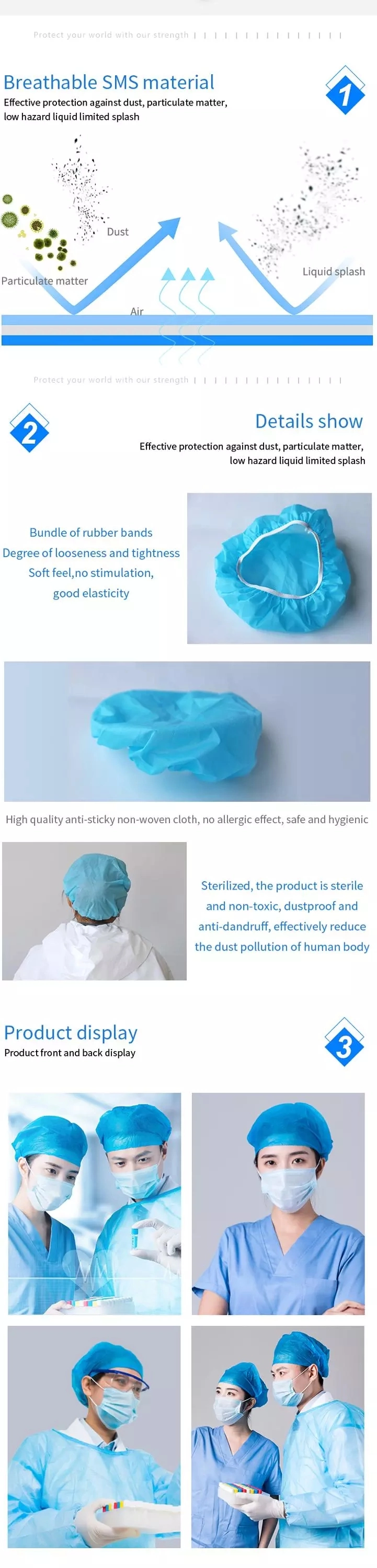 Non-Woven PE Waterproof Hair Round Cap Protective Disposable Cap Disposable Surgical Cap