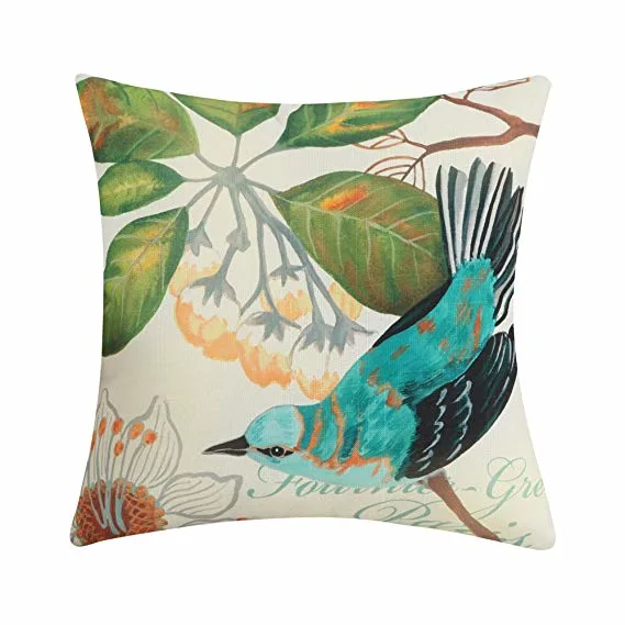 Cozy Home Decoration Cushion with Flower Printing Linen Fabric