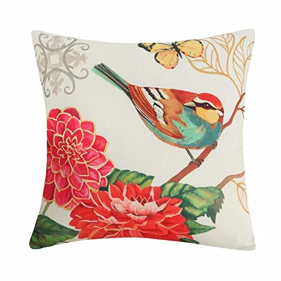 Cozy Home Decoration Cushion with Flower Printing Linen Fabric