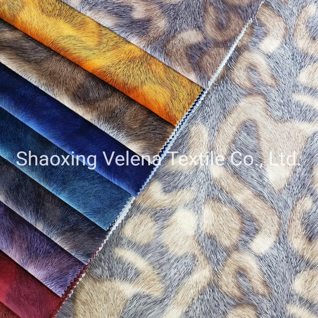 Polyester Warp Knit Velure with Printing Velvet Fabric Home Textile Sofa Upholstery Furniture Fabric