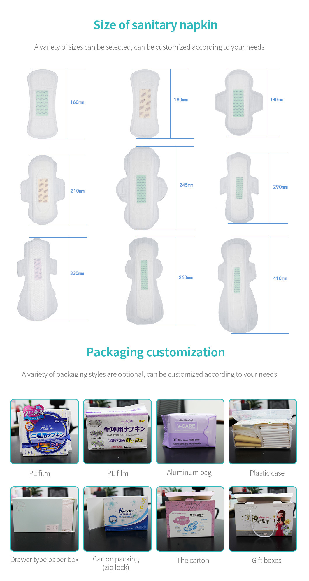 OEM Wholesale Non Woven Disposable Sanitary Napkin Pads