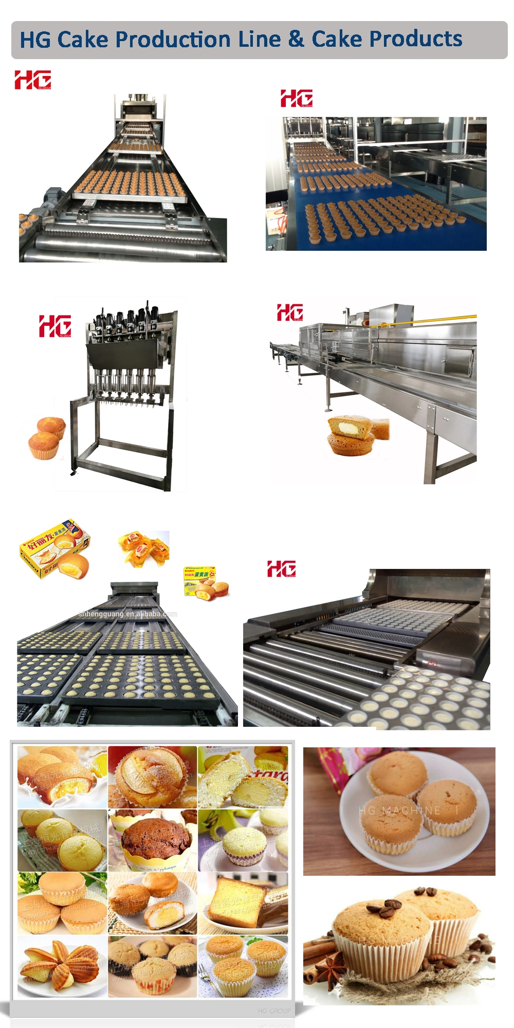Shanghai Complete Fully Automatic Center Filled Custard Muffin Cake Baking Oven Processing Machine Production Line