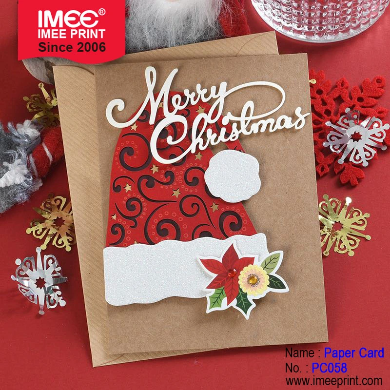 Imee Kraft Paper Christmas Cards Fancy Design Decoration Merry Xmas Christmas Greeting Laser Cut Christmas Cards
