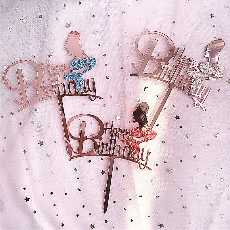 New Cake Accessories Birthday Party Acrylic Cake Toppers Baking Decoration Mermaid Happy Birthday Cake Topper 2021