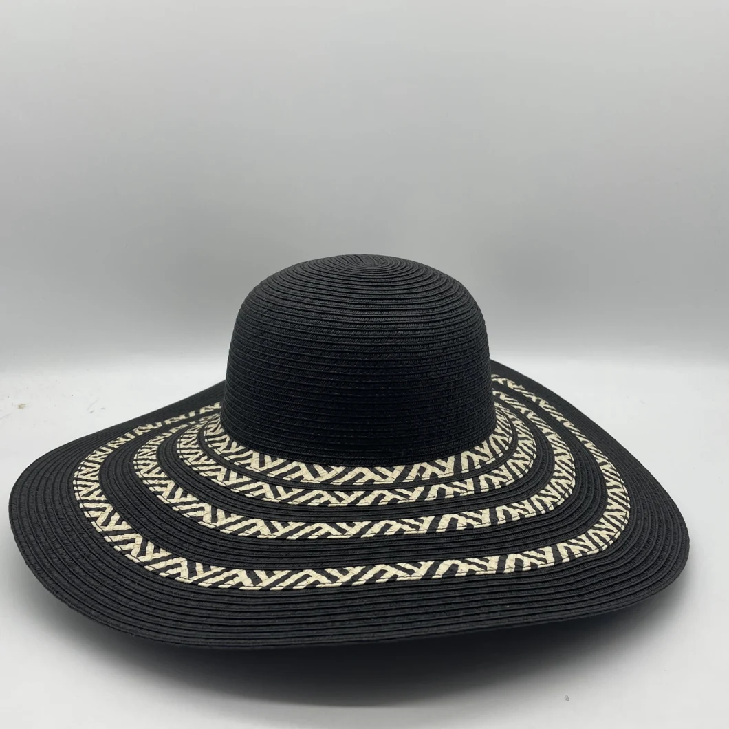 2021 Summer Straw Hat Made of Black and White Striped Paper for Ladies