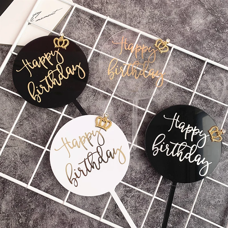 Colorful Wedding Birthday Party Cake Toppers Party Supplies Hot Stamping Cake Decorations Happy Birthday Crown Cake Toppers