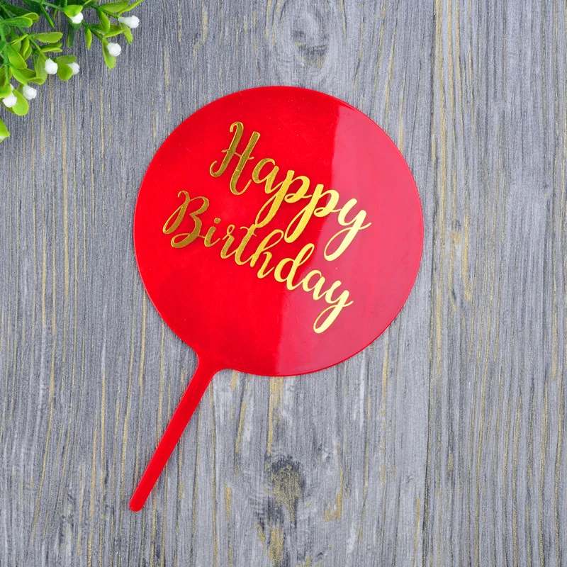 Five Colors Printed Plastic Happy Birthday Cake Topper
