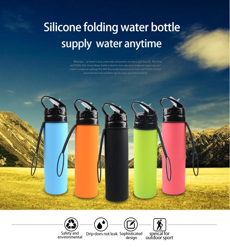 600ml Folding Silicone Bottle Sport Collapsible Silicone Foldable Water Bottle Collapsible Drinking Bottle