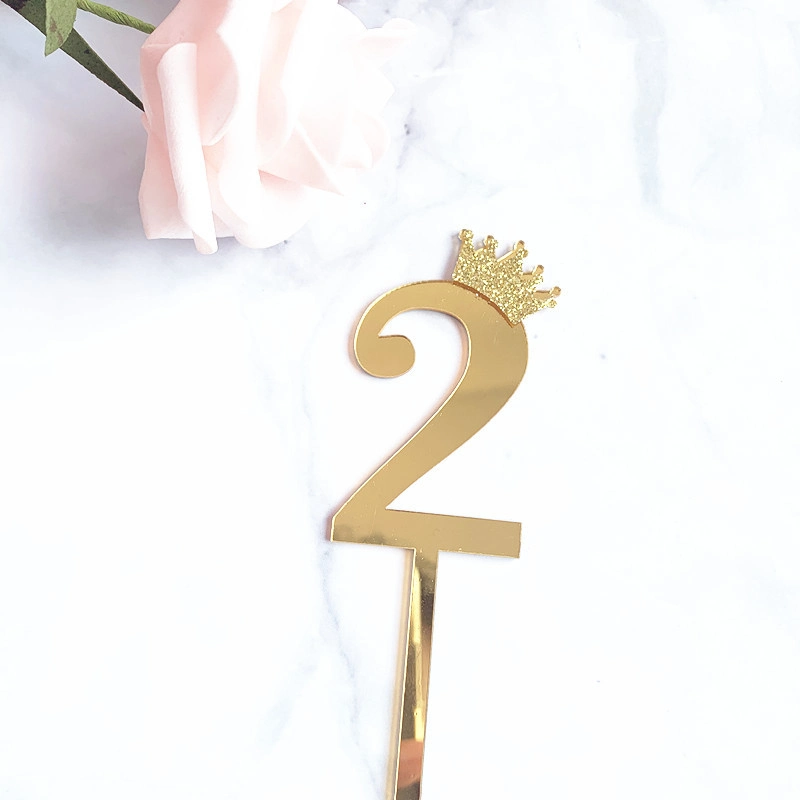 Cake Decorating Plastic Acrylic Crown Cake Topper Gold and Silver Happy Birthday Anniversary Number Cake Topper